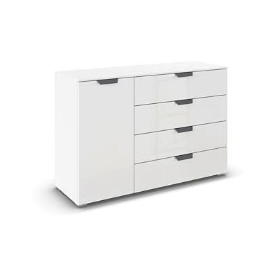 Rauch Möbel Aditio, Kommode für Schlafzimmer, Wohnzimmer, Kinderzimmer, Flur, 1-türig, Glasfront, 4 Schubladen, Soft-Close-Funktion, Sideboard im modernen Look, Farbe Front Glas Weiß, Breite 120 cm Rauch Möbel Aditio, Kommode für Schlafzimmer, Wohnzimmer, Kinderzimmer, Flur, 1-türig, Glasfront, 4 Schubladen, Soft-Close-Funktion, Sideboard im modernen Look, Farbe Front Glas Weiß, Breite 120 cm