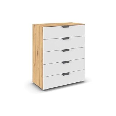 Rauch Möbel Aditio, Kommode für Schlafzimmer, Wohnzimmer, Kinderzimmer, Flur, 5 Schubladen, Soft-Close-Funktion, Highboard im modernen Look, Farbe Weiß/Eiche Artisan, Holz, Breite 80 cm Rauch Möbel Aditio, Kommode für Schlafzimmer, Wohnzimmer, Kinderzimmer, Flur, 5 Schubladen, Soft-Close-Funktion, Highboard im modernen Look, Farbe Weiß/Eiche Artisan, Holz, Breite 80 cm
