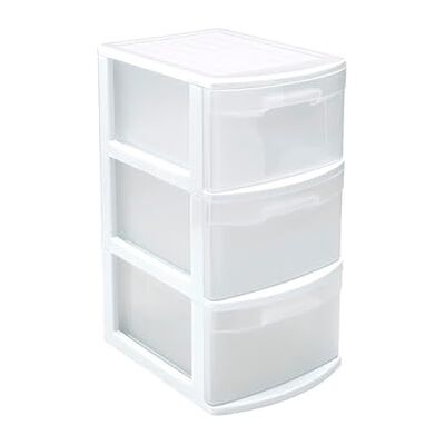 DRW Kommode mit 3 Schubladen, PVC, weiß und transparent, 28,5 x 39 x 58,5 cm DRW Kommode mit 3 Schubladen, PVC, weiß und transparent, 28,5 x 39 x 58,5 cm