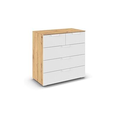 Rauch Möbel Aditio, Kommode für Schlafzimmer, Wohnzimmer, Kinderzimmer, Flur, 5 Schubladen, Soft-Close-Funktion, Sideboard im modernen Look, Farbe Weiß/Eiche Artisan, Holz, Breite 80 cm Rauch Möbel Aditio, Kommode für Schlafzimmer, Wohnzimmer, Kinderzimmer, Flur, 5 Schubladen, Soft-Close-Funktion, Sideboard im modernen Look, Farbe Weiß/Eiche Artisan, Holz, Breite 80 cm