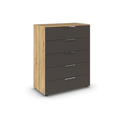 Rauch Möbel Flipp, Kommode für Schlafzimmer, Kinderzimmer, Wohnzimmer, Jugendzimmer, Flur, Garderobe, 5 Schubladen, mit Softclose Funktion, Farbe Eiche Artisan, Holz/Graphit, Breite 80 cm Rauch Möbel Flipp, Kommode für Schlafzimmer, Kinderzimmer, Wohnzimmer, Jugendzimmer, Flur, Garderobe, 5 Schubladen, mit Softclose Funktion, Farbe Eiche Artisan, Holz/Graphit, Breite 80 cm