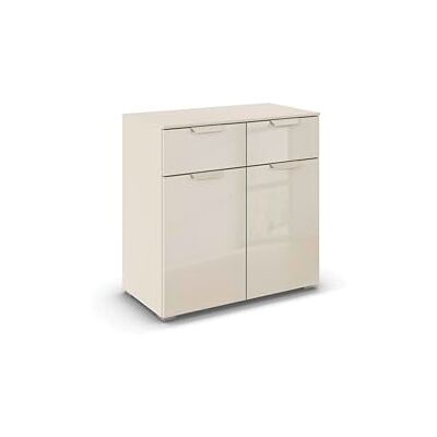 Rauch Möbel Aditio, Kommode für Schlafzimmer, Wohnzimmer, Kinderzimmer, Flur, 2-türig, Glasfront, 2 Schubladen, Soft-Close-Funktion, Sideboard im modernen Look, Farbe Front Glas Beige, Breite 80 cm Rauch Möbel Aditio, Kommode für Schlafzimmer, Wohnzimmer, Kinderzimmer, Flur, 2-türig, Glasfront, 2 Schubladen, Soft-Close-Funktion, Sideboard im modernen Look, Farbe Front Glas Beige, Breite 80 cm