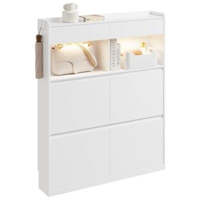 SoBuy Schuhschrank Schmal 19cm Tief, LED Sensor, Flur Eingang Schuhkipper mit 2 Sensor Nachtlichtern, MDF Qualität, Fußleisten-Aussparung, Schmale Diele, FSR224-E-W SoBuy Schuhschrank Schmal 19cm Tief, LED Sensor, Flur Eingang Schuhkipper mit 2 Sensor Nachtlichtern, MDF Qualität, Fußleisten-Aussparung, Schmale Diele, FSR224-E-W
