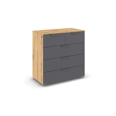 Rauch Möbel Aditio, Kommode für Schlafzimmer, Wohnzimmer, Flur, 5 Schubladen, Soft-Close-Funktion, Sideboard im modernen Look, Farbe Grau metallic, Schwarz/Eiche Artisan, Holz, Breite 80 cm Rauch Möbel Aditio, Kommode für Schlafzimmer, Wohnzimmer, Flur, 5 Schubladen, Soft-Close-Funktion, Sideboard im modernen Look, Farbe Grau metallic, Schwarz/Eiche Artisan, Holz, Breite 80 cm