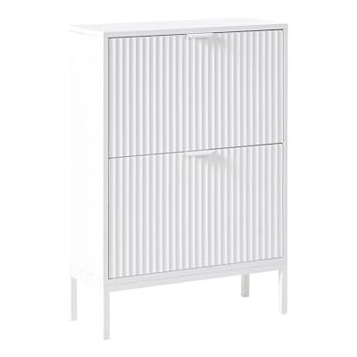 Beliani Schuhschrank mit 2 Fächern, MDF-Holzwerkstoff geriffeltes Design weiß Adelaide Beliani Schuhschrank mit 2 Fächern, MDF-Holzwerkstoff geriffeltes Design weiß Adelaide