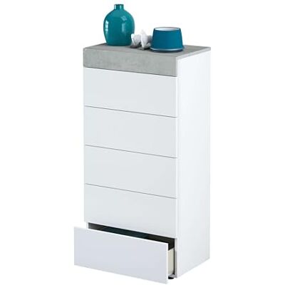Habitdesign , Kommode mit 5 Schubladen – moderner Sinfonier in Artik weiß & Zementgrau, platzsparender Schubladenschrank für Schlafzimmer oder Büro, Maße: 61 x 118 x 40 cm (B x H x T), Modell Tekkan Habitdesign , Kommode mit 5 Schubladen – moderner Sinfonier in Artik weiß & Zementgrau, platzsparender Schubladenschrank für Schlafzimmer oder Büro, Maße: 61 x 118 x 40 cm (B x H x T), Modell Tekkan