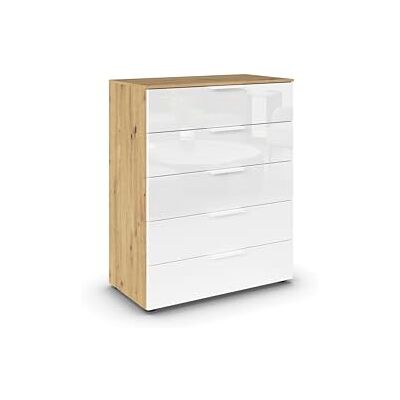 Rauch Möbel Flipp, Kommode für Schlafzimmer, Kinderzimmer, Wohnzimmer, Jugendzimmer, Flur, Garderobe, 5 Schubladen, mit Softclose Funktion, Farbe Eiche Artisan, Holz/Glas Weiß, Breite 80 cm Rauch Möbel Flipp, Kommode für Schlafzimmer, Kinderzimmer, Wohnzimmer, Jugendzimmer, Flur, Garderobe, 5 Schubladen, mit Softclose Funktion, Farbe Eiche Artisan, Holz/Glas Weiß, Breite 80 cm