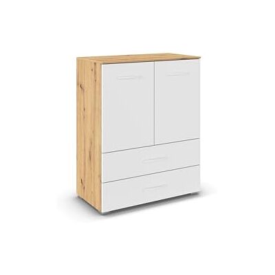 Rauch Möbel Aditio, Kommode für Schlafzimmer, Wohnzimmer, Kinderzimmer, Flur, 2-türig, 2 Schubladen, Soft-Close-Funktion, Highboard im zeitlosen Stil, Farbe Weiß/Eiche Artisan, Holz, Breite 80 cm Rauch Möbel Aditio, Kommode für Schlafzimmer, Wohnzimmer, Kinderzimmer, Flur, 2-türig, 2 Schubladen, Soft-Close-Funktion, Highboard im zeitlosen Stil, Farbe Weiß/Eiche Artisan, Holz, Breite 80 cm