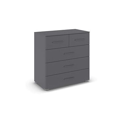 Rauch Möbel Aditio, Kommode für Schlafzimmer, Wohnzimmer, Kinderzimmer, Flur, 5 Schubladen, Soft-Close-Funktion, Sideboard im zeitlosen Stil, Farbe Grau metallic, Schwarz, Breite 80 cm Rauch Möbel Aditio, Kommode für Schlafzimmer, Wohnzimmer, Kinderzimmer, Flur, 5 Schubladen, Soft-Close-Funktion, Sideboard im zeitlosen Stil, Farbe Grau metallic, Schwarz, Breite 80 cm