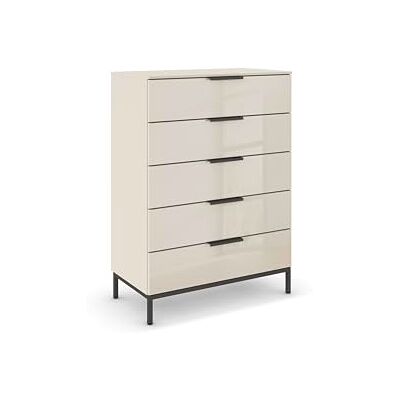 Rauch Möbel Flipp, Nachttisch für Schlafzimmer, Kinderzimmer, Wohnzimmer, Flur, Garderobe, 5 Schubladen, mit Softclose Funktion, Griffe und Metallkufe Graphit, Farbe Glas Beige, Breite 80 cm Rauch Möbel Flipp, Nachttisch für Schlafzimmer, Kinderzimmer, Wohnzimmer, Flur, Garderobe, 5 Schubladen, mit Softclose Funktion, Griffe und Metallkufe Graphit, Farbe Glas Beige, Breite 80 cm