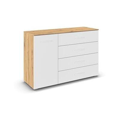 Rauch Möbel Aditio, Kommode für Schlafzimmer, Wohnzimmer, Kinderzimmer, Flur, 1-türig, 4 Schubladen, Soft-Close-Funktion, Sideboard im zeitlosen Stil, Farbe Weiß/Eiche Artisan, Holz, Breite 120 cm Rauch Möbel Aditio, Kommode für Schlafzimmer, Wohnzimmer, Kinderzimmer, Flur, 1-türig, 4 Schubladen, Soft-Close-Funktion, Sideboard im zeitlosen Stil, Farbe Weiß/Eiche Artisan, Holz, Breite 120 cm