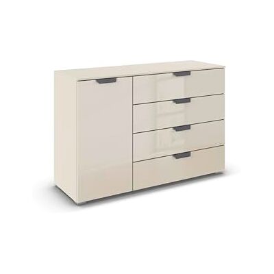 Rauch Möbel Aditio, Kommode für Schlafzimmer, Wohnzimmer, Kinderzimmer, Flur, 1-türig, Glasfront, 4 Schubladen, Soft-Close-Funktion, Sideboard im modernen Look, Farbe Front Glas Beige, Breite 120 cm Rauch Möbel Aditio, Kommode für Schlafzimmer, Wohnzimmer, Kinderzimmer, Flur, 1-türig, Glasfront, 4 Schubladen, Soft-Close-Funktion, Sideboard im modernen Look, Farbe Front Glas Beige, Breite 120 cm