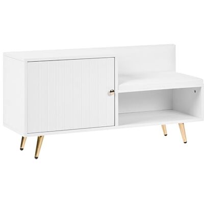 Beliani Niedriger Schuhschrank 1-türig weiß mit Sitzbank Regal goldene Metallbeine modern Kelowna Beliani Niedriger Schuhschrank 1-türig weiß mit Sitzbank Regal goldene Metallbeine modern Kelowna