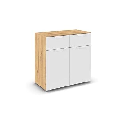 Rauch Möbel Aditio, Kommode für Schlafzimmer, Wohnzimmer, Kinderzimmer, Flur, 2-türig, 2 Schubladen, Soft-Close-Funktion, Sideboard im modernen Look, Farbe Weiß/Eiche Artisan, Holz, Breite 80 cm Rauch Möbel Aditio, Kommode für Schlafzimmer, Wohnzimmer, Kinderzimmer, Flur, 2-türig, 2 Schubladen, Soft-Close-Funktion, Sideboard im modernen Look, Farbe Weiß/Eiche Artisan, Holz, Breite 80 cm