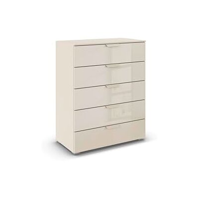 Rauch Möbel Aditio, Kommode für Schlafzimmer, Wohnzimmer, Kinderzimmer, Flur, 5 Schubladen aus Glas, Soft-Close-Funktion, Highboard im modernen Look, Farbe Front Glas Beige, Breite 80 cm Rauch Möbel Aditio, Kommode für Schlafzimmer, Wohnzimmer, Kinderzimmer, Flur, 5 Schubladen aus Glas, Soft-Close-Funktion, Highboard im modernen Look, Farbe Front Glas Beige, Breite 80 cm