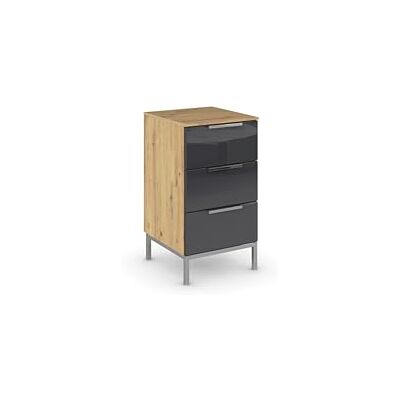 Rauch Möbel Flipp, Nachttisch für Schlafzimmer, Flur, Garderobe, 3 Schubladen, mit Softclose-Funktion, Griffe und Metallkufe Chrom, Farbe Eiche Artisan, Holz/Glas Basalt, Breite 40 cm Rauch Möbel Flipp, Nachttisch für Schlafzimmer, Flur, Garderobe, 3 Schubladen, mit Softclose-Funktion, Griffe und Metallkufe Chrom, Farbe Eiche Artisan, Holz/Glas Basalt, Breite 40 cm