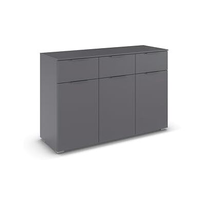 Rauch Möbel Alabama, Kommode für Schlafzimmer, Kinderzimmer, Garderobe, Flur, 3-türig, mit 3 Schubladen, Soft-Close-Funktion, Farbe Grau metallic, Schwarz, Maße 120x81x42cm Rauch Möbel Alabama, Kommode für Schlafzimmer, Kinderzimmer, Garderobe, Flur, 3-türig, mit 3 Schubladen, Soft-Close-Funktion, Farbe Grau metallic, Schwarz, Maße 120x81x42cm