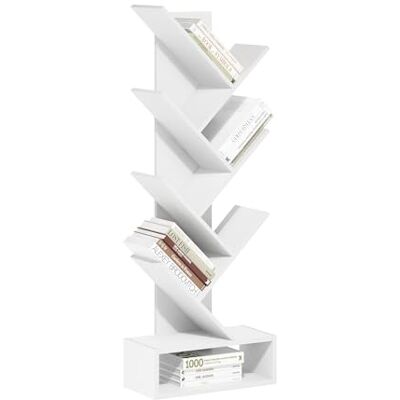 Furinno Tree Bücherregal 7-stufiges bodenstehendes Baumbücherregal mit unterem Regal, Weiß Furinno Tree Bücherregal 7-stufiges bodenstehendes Baumbücherregal mit unterem Regal, Weiß