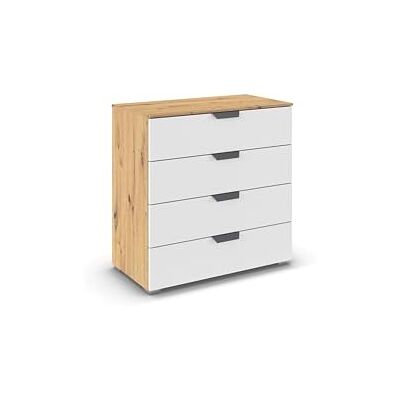 Rauch Möbel Aditio, Kommode für Schlafzimmer, Wohnzimmer, Kinderzimmer, Flur, 4 Schubladen, Soft-Close-Funktion, Sideboard im modernen Look, Farbe Weiß/Eiche Artisan, Holz, Breite 80 cm Rauch Möbel Aditio, Kommode für Schlafzimmer, Wohnzimmer, Kinderzimmer, Flur, 4 Schubladen, Soft-Close-Funktion, Sideboard im modernen Look, Farbe Weiß/Eiche Artisan, Holz, Breite 80 cm