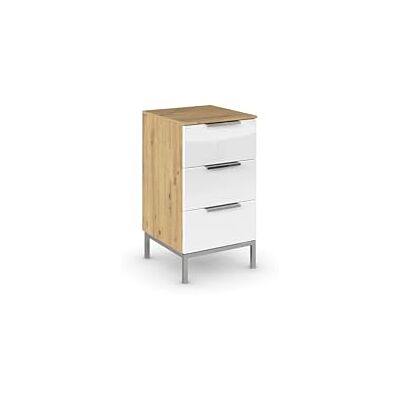 Rauch Möbel Flipp, Nachttisch für Schlafzimmer, Flur, Garderobe, 3 Schubladen, mit Softclose-Funktion, Griffe und Metallkufe Chrom, Farbe Eiche Artisan, Holz/Glas Weiß, Breite 40 cm Rauch Möbel Flipp, Nachttisch für Schlafzimmer, Flur, Garderobe, 3 Schubladen, mit Softclose-Funktion, Griffe und Metallkufe Chrom, Farbe Eiche Artisan, Holz/Glas Weiß, Breite 40 cm