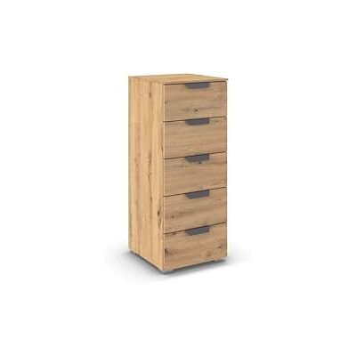 Rauch Möbel Aditio, Kommode für Schlafzimmer, Wohnzimmer, Kinderzimmer, Flur, 5 Schubladen, Soft-Close-Funktion, Highboard im modernen Look, Farbe Eiche Artisan, Holz, Breite 40 cm Rauch Möbel Aditio, Kommode für Schlafzimmer, Wohnzimmer, Kinderzimmer, Flur, 5 Schubladen, Soft-Close-Funktion, Highboard im modernen Look, Farbe Eiche Artisan, Holz, Breite 40 cm