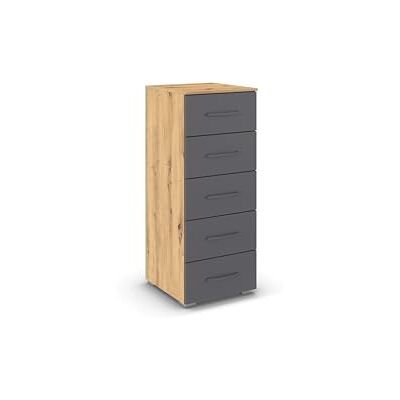 Rauch Möbel Aditio, Kommode für Schlafzimmer, Wohnzimmer, Flur, 5 Schubladen, Soft-Close-Funktion, Highboard im zeitlosen Stil, Farbe Grau metallic, Schwarz/Eiche Artisan, Holz, Breite 40 cm Rauch Möbel Aditio, Kommode für Schlafzimmer, Wohnzimmer, Flur, 5 Schubladen, Soft-Close-Funktion, Highboard im zeitlosen Stil, Farbe Grau metallic, Schwarz/Eiche Artisan, Holz, Breite 40 cm