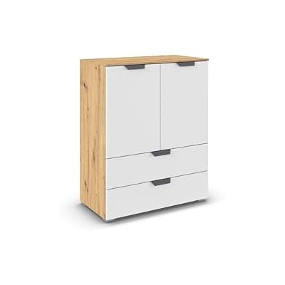 Rauch Möbel Aditio, Kommode für Schlafzimmer, Wohnzimmer, Kinderzimmer, Flur, 2-türig, 2 Schubladen, Soft-Close-Funktion, Highboard im modernen Look, Farbe Weiß/Eiche Artisan, Holz, Breite 80 cm Rauch Möbel Aditio, Kommode für Schlafzimmer, Wohnzimmer, Kinderzimmer, Flur, 2-türig, 2 Schubladen, Soft-Close-Funktion, Highboard im modernen Look, Farbe Weiß/Eiche Artisan, Holz, Breite 80 cm