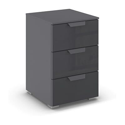 Rauch Möbel Aditio, Nachttisch für Schlafzimmer, Kinderzimmer, Gästezimmer, 3 Schubladen aus Glas, Soft-Close-Funktion, Nachtkommode im modernen Look, Farbe Front Glas Basalt, Breite 40 cm Rauch Möbel Aditio, Nachttisch für Schlafzimmer, Kinderzimmer, Gästezimmer, 3 Schubladen aus Glas, Soft-Close-Funktion, Nachtkommode im modernen Look, Farbe Front Glas Basalt, Breite 40 cm