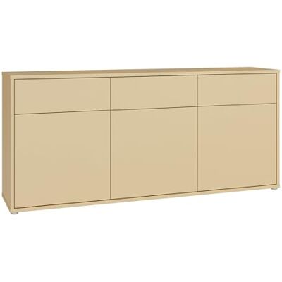Forte Alice Springs minimalistisches Sideboard 180 mit 3 Push-to-Open Türen und Schubladen, Wohn-/Schlafzimmer, Holzwerkstoff, Buttergelb, 184,2 cm breit x 83,1 cm hoch x 41,5 cm tief Forte Alice Springs minimalistisches Sideboard 180 mit 3 Push-to-Open Türen und Schubladen, Wohn-/Schlafzimmer, Holzwerkstoff, Buttergelb, 184,2 cm breit x 83,1 cm hoch x 41,5 cm tief