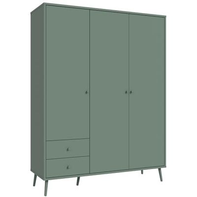 Forte SHERBROOKE Kleiderschrank 150 160, Skandi-Stil, leichte Montage dank EasyKlix by , 3 Türen, 2 Schubladen, hohe Füße, Holzwerkstoff, Salbei, 154,2 cm breit x 201,7 cm hoch x 52,2 cm tief Forte SHERBROOKE Kleiderschrank 150 160, Skandi-Stil, leichte Montage dank EasyKlix by , 3 Türen, 2 Schubladen, hohe Füße, Holzwerkstoff, Salbei, 154,2 cm breit x 201,7 cm hoch x 52,2 cm tief
