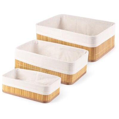 Compactor Set of 3 Bamboo Storage Baskets, Natural Bamboo, Fabric Lining, Large 33 x 23 x 12 cm, Medium 29 x 19 x 10 cm, Small 25 x 15 x 8 cm, Brown, RAN10569 Compactor Set of 3 Bamboo Storage Baskets, Natural Bamboo, Fabric Lining, Large 33 x 23 x 12 cm, Medium 29 x 19 x 10 cm, Small 25 x 15 x 8 cm, Brown, RAN10569