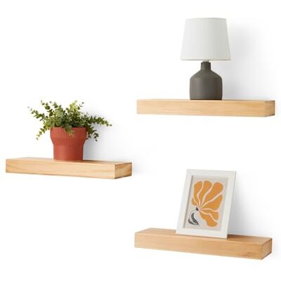 Amazon schwebendes Wandregal aus Holz, 40,1 x 12,7 x 4,6 cm, Packung mit 3 Stück, Kiefernholz Amazon schwebendes Wandregal aus Holz, 40,1 x 12,7 x 4,6 cm, Packung mit 3 Stück, Kiefernholz