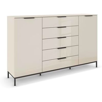 Rauch Möbel Flipp, Nachttisch für Schlafzimmer, Kinderzimmer, Wohnzimmer, Flur, Garderobe, 2-türig, 5 Schubladen, mit Softclose-Funktion, Griffe und Metallkufe Graphit, Farbe Glas Beige, Breite 180 cm Rauch Möbel Flipp, Nachttisch für Schlafzimmer, Kinderzimmer, Wohnzimmer, Flur, Garderobe, 2-türig, 5 Schubladen, mit Softclose-Funktion, Griffe und Metallkufe Graphit, Farbe Glas Beige, Breite 180 cm