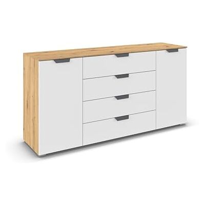 Rauch Möbel Aditio, Kommode für Schlafzimmer, Wohnzimmer, Kinderzimmer, Flur, 2-türig, 4 Schubladen, Soft-Close-Funktion, Sideboard im modernen Look, Farbe Weiß/Eiche Artisan, Holz, Breite 160 cm Rauch Möbel Aditio, Kommode für Schlafzimmer, Wohnzimmer, Kinderzimmer, Flur, 2-türig, 4 Schubladen, Soft-Close-Funktion, Sideboard im modernen Look, Farbe Weiß/Eiche Artisan, Holz, Breite 160 cm