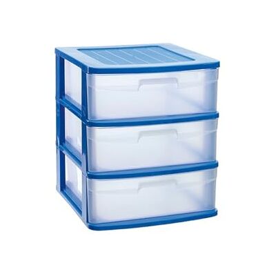 DRW Kommode mit 3 Schubladen, PVC, transparent und blau, 39 x 40 x 49,5 cm DRW Kommode mit 3 Schubladen, PVC, transparent und blau, 39 x 40 x 49,5 cm