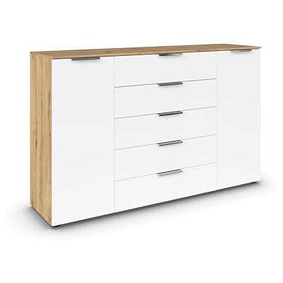 Rauch Möbel Flipp, Kommode für Schlafzimmer, Kinderzimmer, Wohnzimmer, Jugendzimmer, Flur, Garderobe, 2-türig, 5 Schubladen, mit Softclose-Funktion, Farbe Eiche Artisan, Holz/Weiß, Breite 160 cm Rauch Möbel Flipp, Kommode für Schlafzimmer, Kinderzimmer, Wohnzimmer, Jugendzimmer, Flur, Garderobe, 2-türig, 5 Schubladen, mit Softclose-Funktion, Farbe Eiche Artisan, Holz/Weiß, Breite 160 cm