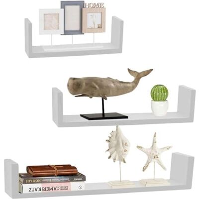 BAKAJI Set mit 3 Wandregalen, modernes Design mit seitlichen Kanten, Regal, Regal, Regal aus MDF-Holz, Verschiedene Größen (Perlweiß) BAKAJI Set mit 3 Wandregalen, modernes Design mit seitlichen Kanten, Regal, Regal, Regal aus MDF-Holz, Verschiedene Größen (Perlweiß)