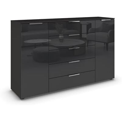 Rauch Möbel Flipp, Kommode für Schlafzimmer, Kinderzimmer, Wohnzimmer, Jugendzimmer, Flur, Garderobe, 2-türig, 5 Schubladen, mit Softclose-Funktion, Farbe Front Glas Schwarz, Breite 160 cm Rauch Möbel Flipp, Kommode für Schlafzimmer, Kinderzimmer, Wohnzimmer, Jugendzimmer, Flur, Garderobe, 2-türig, 5 Schubladen, mit Softclose-Funktion, Farbe Front Glas Schwarz, Breite 160 cm