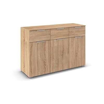 Rauch Möbel Alabama, Kommode für Schlafzimmer, Kinderzimmer, Garderobe, Flur, 3-türig, mit 3 Schubladen, Soft-Close-Fuktion, Farbe Eiche Sonoma, Holz, Griff Alufarben, Maße 120x81x42cm Rauch Möbel Alabama, Kommode für Schlafzimmer, Kinderzimmer, Garderobe, Flur, 3-türig, mit 3 Schubladen, Soft-Close-Fuktion, Farbe Eiche Sonoma, Holz, Griff Alufarben, Maße 120x81x42cm