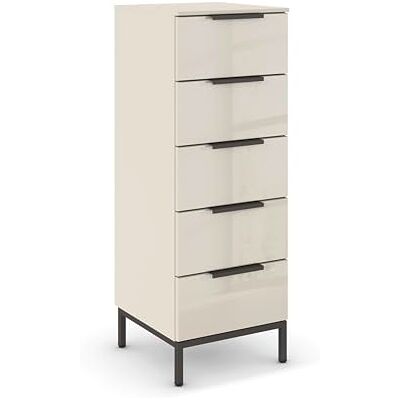Rauch Möbel Flipp, Nachttisch für Schlafzimmer, Kinderzimmer, Wohnzimmer, Flur, Garderobe, 5 Schubladen, mit Softclose Funktion, Griffe und Metallkufe Graphit, Farbe Glas Beige, Breite 40 cm Rauch Möbel Flipp, Nachttisch für Schlafzimmer, Kinderzimmer, Wohnzimmer, Flur, Garderobe, 5 Schubladen, mit Softclose Funktion, Griffe und Metallkufe Graphit, Farbe Glas Beige, Breite 40 cm