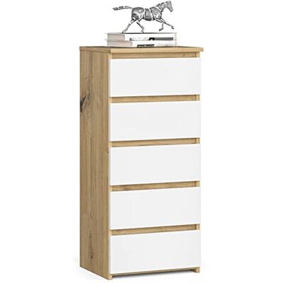 Home Collective Kommode mit fünf Schubladen, elegant, für minimalistische Innenräume, 92 cm hoch und 40 cm breit, Wohnzimmer, Schlafzimmer, Flur, Schrank, Sideboard, Highboard, viel Stauraum, Artisan Eiche weiß Home Collective Kommode mit fünf Schubladen, elegant, für minimalistische Innenräume, 92 cm hoch und 40 cm breit, Wohnzimmer, Schlafzimmer, Flur, Schrank, Sideboard, Highboard, viel Stauraum, Artisan Eiche weiß