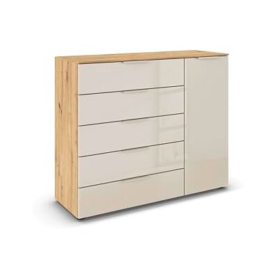 Rauch Möbel Flipp, Kommode für Schlafzimmer, Kinderzimmer, Wohnzimmer, Jugendzimmer, Flur, Garderobe, 1-türig, 5 Schubladen, mit Softclose-Funktion, Farbe Eiche Artisan, Holz/Glas Beige, Breite 120 cm Rauch Möbel Flipp, Kommode für Schlafzimmer, Kinderzimmer, Wohnzimmer, Jugendzimmer, Flur, Garderobe, 1-türig, 5 Schubladen, mit Softclose-Funktion, Farbe Eiche Artisan, Holz/Glas Beige, Breite 120 cm