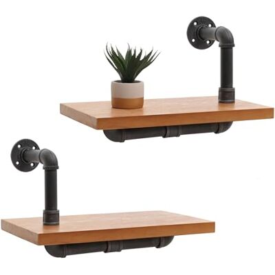 Mendler 2er-Set Wandregal HWC-N29 29x45x25cm Stahl Natur Hängeregal, Regal, Bücherregal, 3D-Struktur, Industrial, Massiv-Holz Mendler 2er-Set Wandregal HWC-N29 29x45x25cm Stahl Natur Hängeregal, Regal, Bücherregal, 3D-Struktur, Industrial, Massiv-Holz