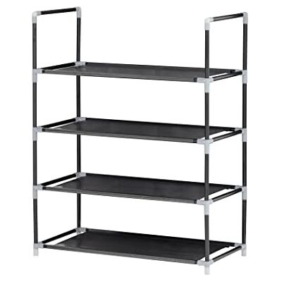 Baroni Home Platzsparender Schuhschrank aus Vliesstoff mit 4 Ebene, Schuh-Organizer mit Eisengestell, Schuhaufbewahrung für Flur, Kabine, Schlaf- und Wohnzimmer, Schwarz, 57x28x72 cm (4 Regale) Baroni Home Platzsparender Schuhschrank aus Vliesstoff mit 4 Ebene, Schuh-Organizer mit Eisengestell, Schuhaufbewahrung für Flur, Kabine, Schlaf- und Wohnzimmer, Schwarz, 57x28x72 cm (4 Regale)