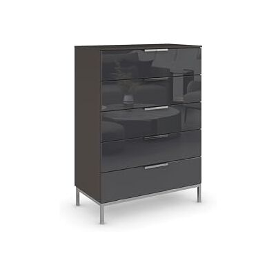 Rauch Möbel Flipp, Nachttisch für Schlafzimmer, Kinderzimmer, Wohnzimmer, Flur, Garderobe, 5 Schubladen, mit Softclose Funktion, Griffe und Metallkufe Chrom, Farbe Glas Basalt, Breite 80 cm Rauch Möbel Flipp, Nachttisch für Schlafzimmer, Kinderzimmer, Wohnzimmer, Flur, Garderobe, 5 Schubladen, mit Softclose Funktion, Griffe und Metallkufe Chrom, Farbe Glas Basalt, Breite 80 cm