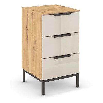 Rauch Möbel Flipp, Nachttisch für Schlafzimmer, Flur, Garderobe, 3 Schubladen, mit Softclose-Funktion, Griffe und Metallkufe Graphit, Farbe Eiche Artisan, Holz/Glas Beige, Breite 40 cm Rauch Möbel Flipp, Nachttisch für Schlafzimmer, Flur, Garderobe, 3 Schubladen, mit Softclose-Funktion, Griffe und Metallkufe Graphit, Farbe Eiche Artisan, Holz/Glas Beige, Breite 40 cm