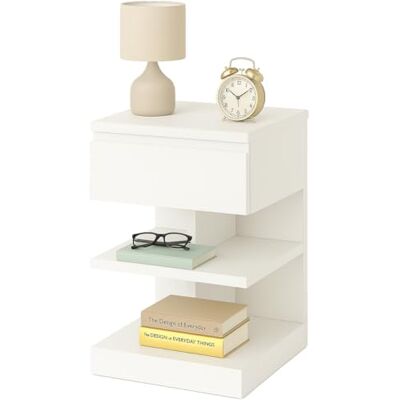 BAKAJI Nachttisch Modern Weiß 39x39x65cm 1 Schublade 2 Regale BAKAJI Nachttisch Modern Weiß 39x39x65cm 1 Schublade 2 Regale