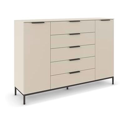 Rauch Möbel Flipp, Nachttisch für Schlafzimmer, Kinderzimmer, Wohnzimmer, Flur, Garderobe, 2-türig, 5 Schubladen, mit Softclose-Funktion, Griffe und Metallkufe Graphit, Farbe Beige, Breite 160 cm Rauch Möbel Flipp, Nachttisch für Schlafzimmer, Kinderzimmer, Wohnzimmer, Flur, Garderobe, 2-türig, 5 Schubladen, mit Softclose-Funktion, Griffe und Metallkufe Graphit, Farbe Beige, Breite 160 cm