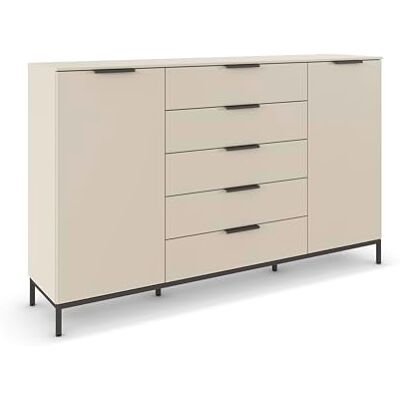 Rauch Möbel Flipp, Nachttisch für Schlafzimmer, Kinderzimmer, Wohnzimmer, Flur, Garderobe, 2-türig, 5 Schubladen, mit Softclose-Funktion, Griffe und Metallkufe Graphit, Farbe Beige, Breite 180 cm Rauch Möbel Flipp, Nachttisch für Schlafzimmer, Kinderzimmer, Wohnzimmer, Flur, Garderobe, 2-türig, 5 Schubladen, mit Softclose-Funktion, Griffe und Metallkufe Graphit, Farbe Beige, Breite 180 cm