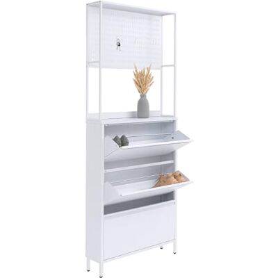 Mendler Schuhschrank HWC-O86 201x80x20cm Metall weiß Schuhregal, Schuhkipper, 3 Kippfächer, Ablage, Haken Mendler Schuhschrank HWC-O86 201x80x20cm Metall weiß Schuhregal, Schuhkipper, 3 Kippfächer, Ablage, Haken